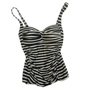 Nip Tuck Swim Black & White Striped Tankini Top – Multi-Fit Cup – Size US 4
